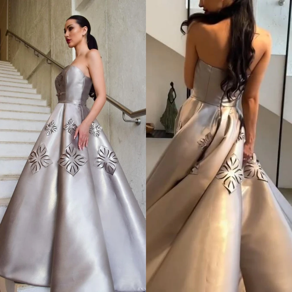

Fashion Prom Saudi Arabia Strapless Ball gown Formal Ocassion Gown Draped Floor length Skirts Charmeuse Evening Dress 프롬드레스