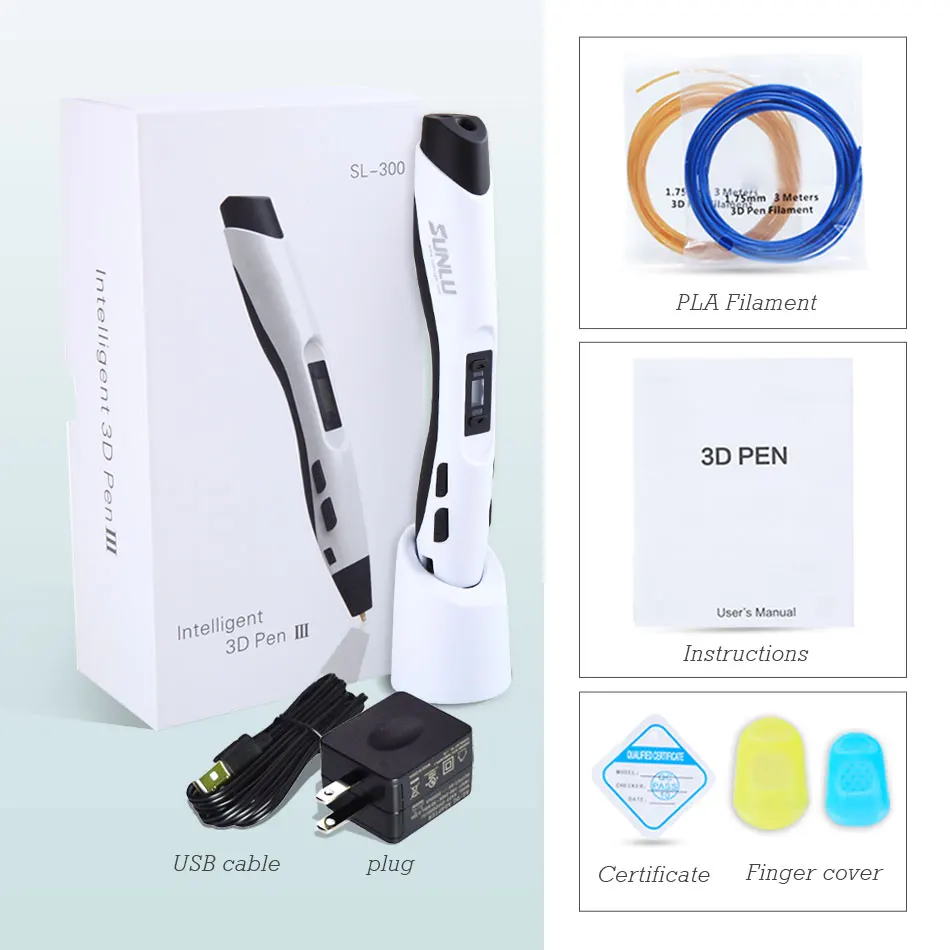 SUNLU SL-300 3D Pen Support PLA/ABS 1.75MM Filament For Intelligent Printing Explore Creative Craft DIY Gifts ping