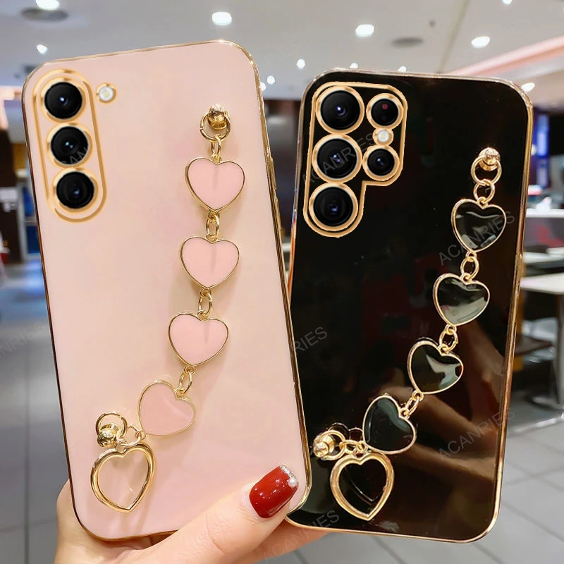 Luxury Plating Love Heart Bracelet Chain Phone Case