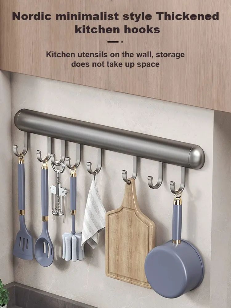 Description Picture 3 of item30-50cm Wall Mounted Kitchen Hook Rack Aluminum Cabinet Storage Kitchen Utensils Rack Spoon Shovel Movable Hook Hardware