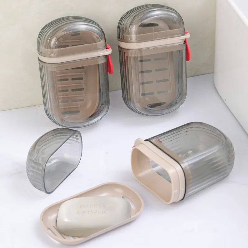 Portable Soap Tray Leakproof Household Bathroom Drain Tray Bathroom Transparent Soap Box with Lid for Camping Traveling 2025