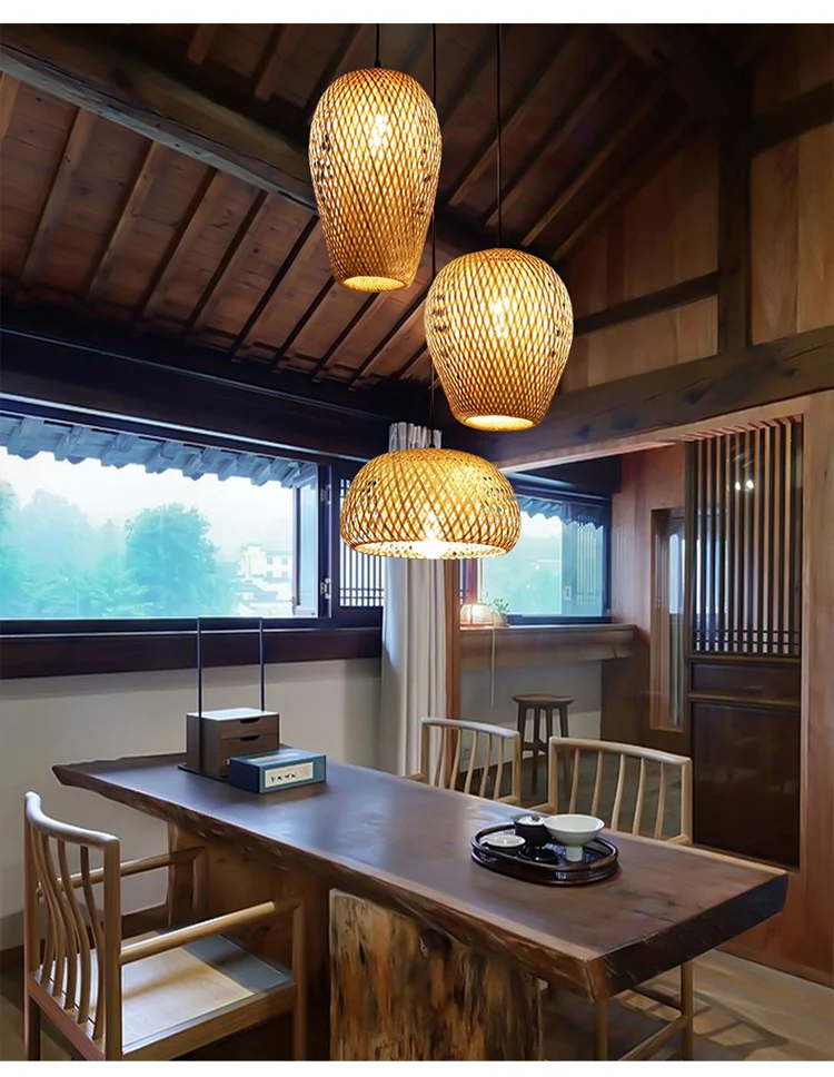 S541f754e02254b1b86e0fe955052ef433 Japanese Chandelier Natural Bamboo Rattan Pendant Lights Handmade Weaving Hanging Lamps Wicker Shades E27 Lighting Suspension