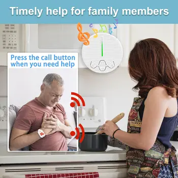 Wireless SOS Call Button Life Alert System Caregiver Pager for Elderly Seniors Home Safety 1 Receiver 1 Necklace 1 Wrist Button 2