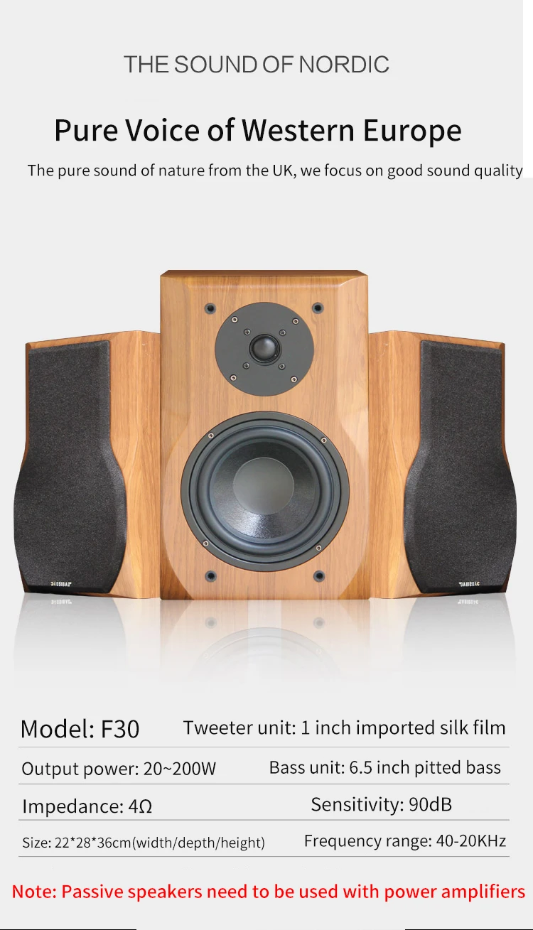 Description Picture 4 of item6.5 Inch Bookshelf Speaker HIFI Wooden Passive F30 4Ohm 25~200W Audio Sound Amplifier Monitor Speaker Music Player