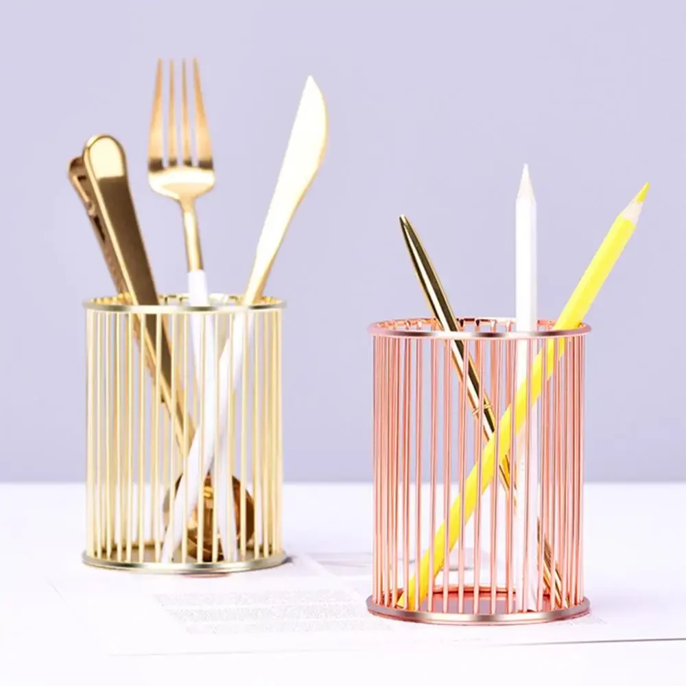 Metal Mesh Square Desktop Pencil Holder Makeup Sorting Storage Organizer Black Silver Gold Holder Stationery Supplies Basket 2