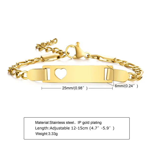 Custom Personalized Name Baby ID Bracelet, Stainless Steel Curb Chain Link Crown Bracelet Newborn Gilrs Boy Gifts Not Allergic 1048 gold