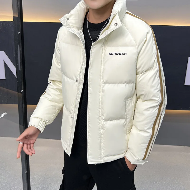 

Mens Korean Winter Stand Collar Down Coats Mens Casual Solid Thicken Warm White Duck Down Jacket High Quality Windproof Outwear