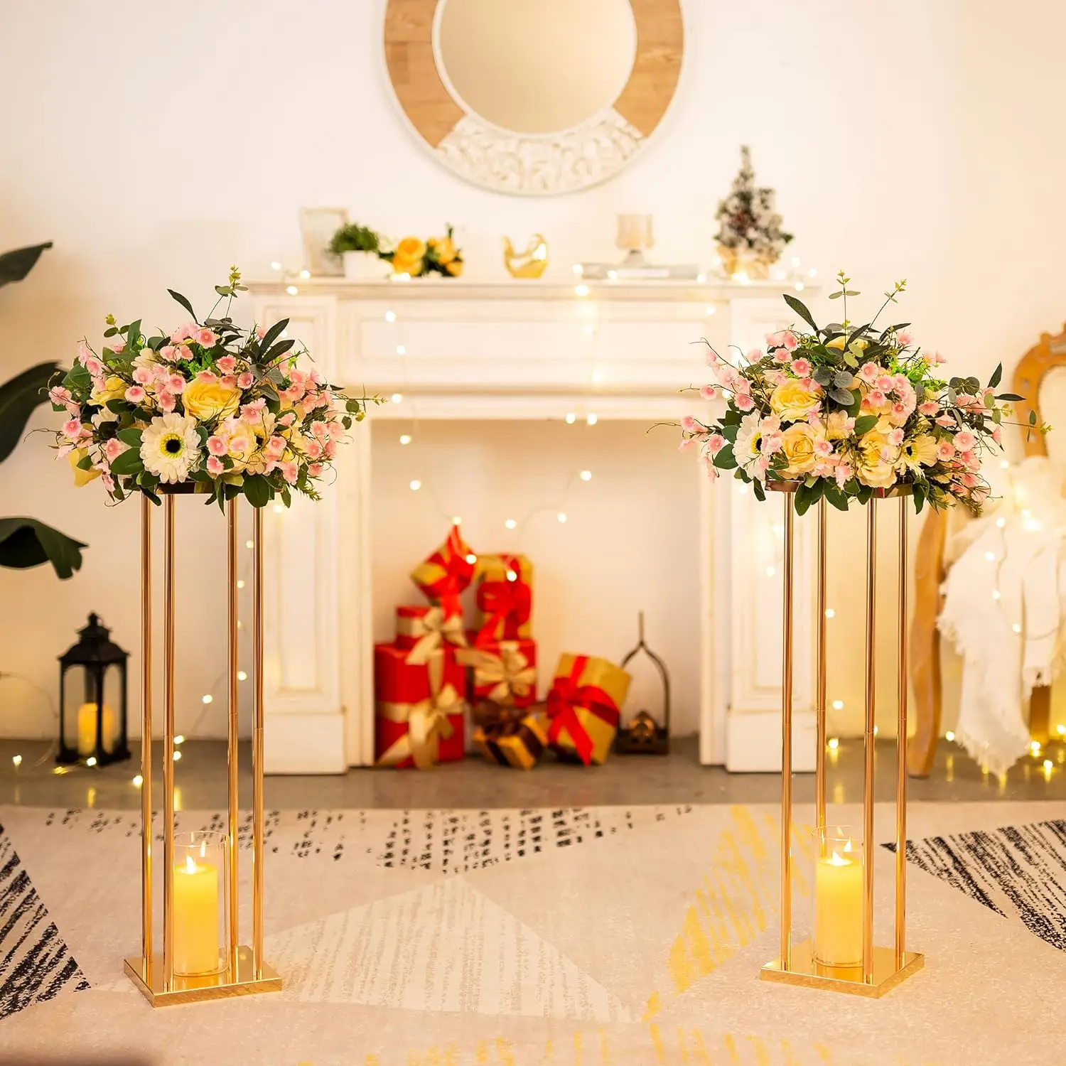 Gold Wedding Flower Stand Vase Column 1Pcs Metal Flower for Wedding Party Centerpiece Rack For Event Party Decoration