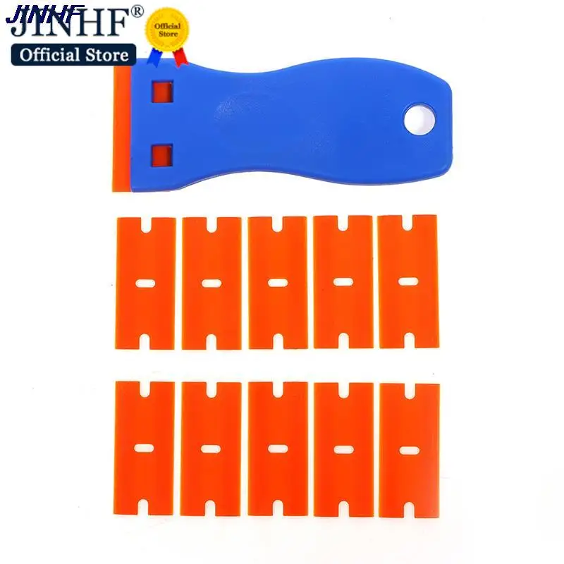 Plastic Razor Scraper with 10pcs Double Edged Plastic Blades for Removing Car Labels Stickers Glue Decals on Glass Windows razor blade scraper razor blade scrapers window scraper car cleaning kit car sticker remover glue removal scraper car film scraper car vinyl scraper window scraper tool