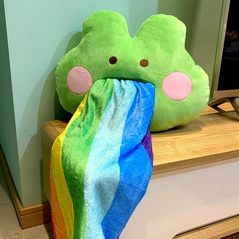 

2 in 1 Vomiting Rainbow Frog Interesting Plush Pillow Blanket Comfortable Plush Cushion Sofa Decor Girls Kids Kawaii Room Decor