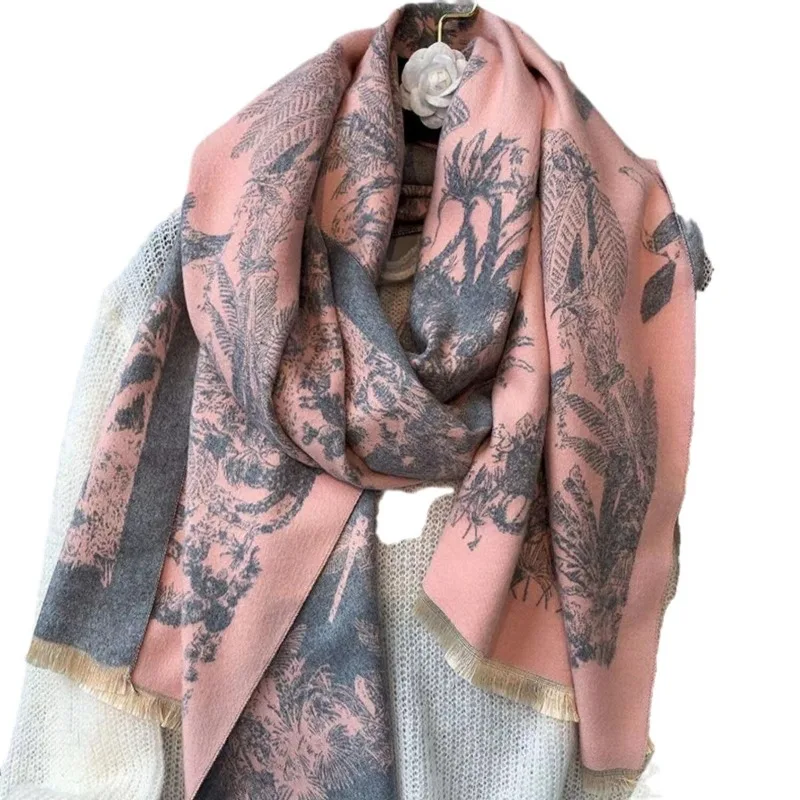 Luxury Floral Print Scarf for Women Warmer Winter Cashmere Pashmina Scarves Shawls Female Thick Blanket Wraps Foulard 2024 NEW