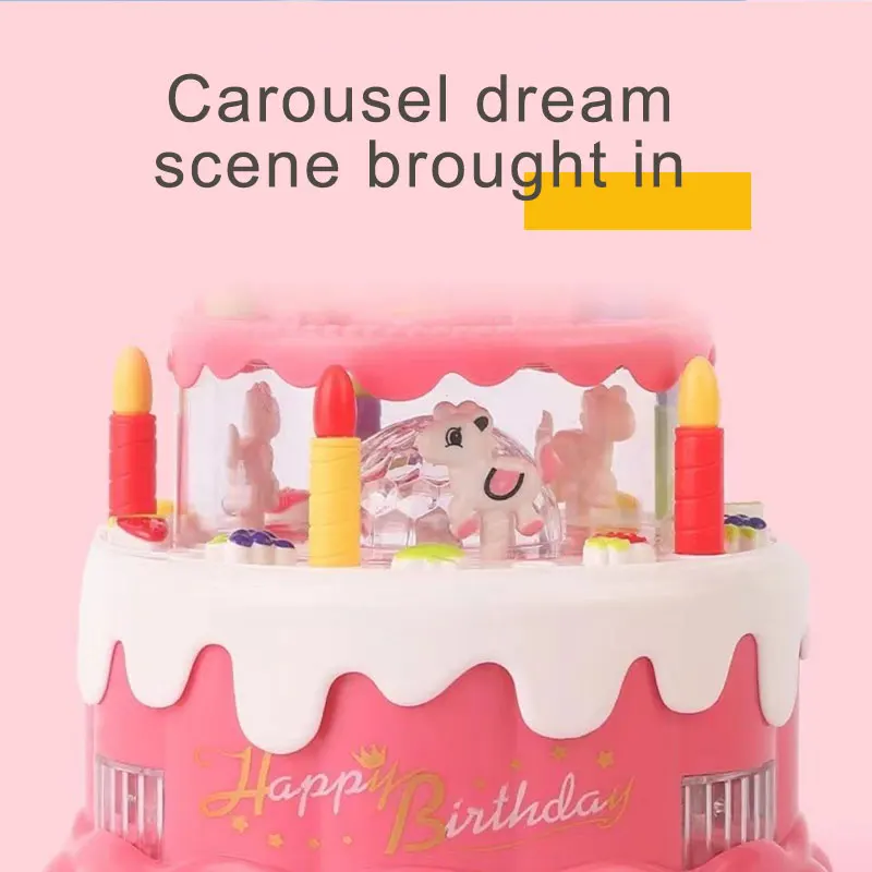 Mini Size Electric Carousel Birthday Cake Toy With Music Rotating Play House Toy Children Birthday Cake Educational Toys Kid Gif 3
