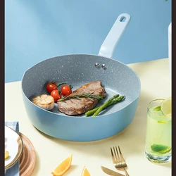 Flat Bottom Deep Frying Pan Non-stick Frying Pan Domestic Fried Eggs Medical Stone Color Frying Pan Induction Cooker Gas Stove
