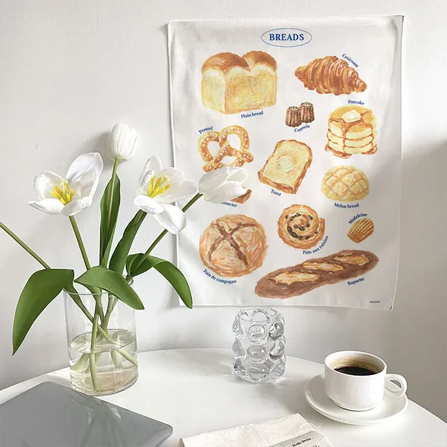 Tapisserie de pain de dessin animé INS, tissu mural suspendu, tapisserie de fond de gâteau d'anniversaire, Kawaii, décor de maison pour chambre d'enfants, esthétique 3