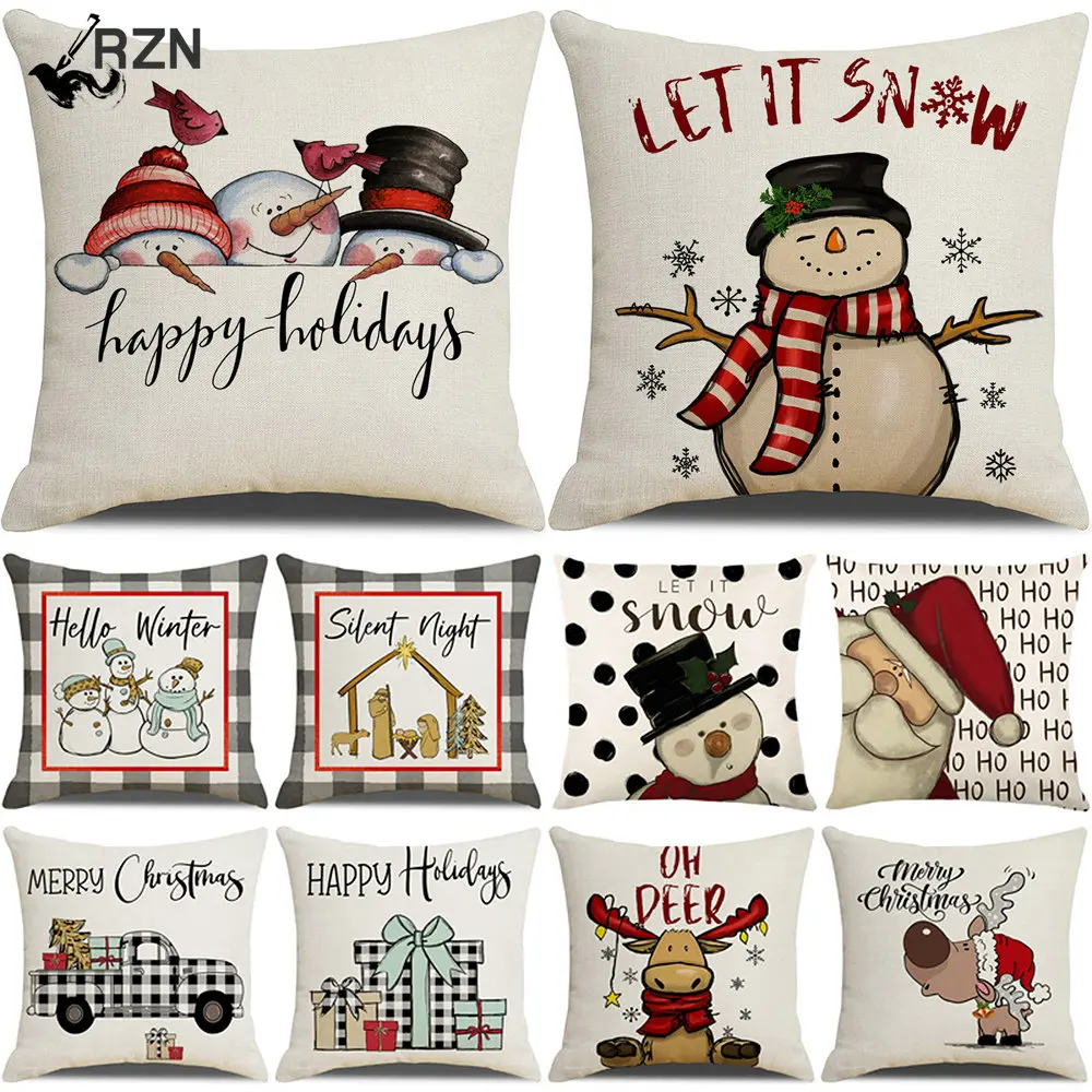 

Xmas Decor Pillow Covers Lovly Snowman Plaid Cushion Cover Child's Christmas Gifts Dorm Home Sofa Decorative Pillowcase 45x45cm