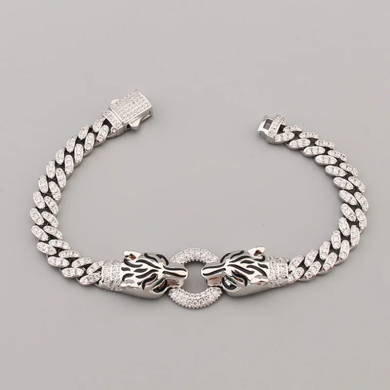 

Donia Jewelry European and American Fashion Double Leopard Titanium Micro-Inlaid AAA Zircon Luxury Retro Open Bracelet.