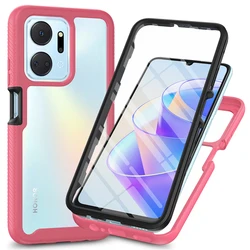 Shockproof Clear Phone Case with Built-in Screen Protector and Rugged TPU Bumper for PC and TPU (Rose Red)
