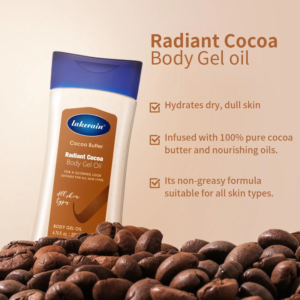 Lakerain Cocoa Butter Gloss Body Oil - Moisturizing & Nourishing Gel, 200ml