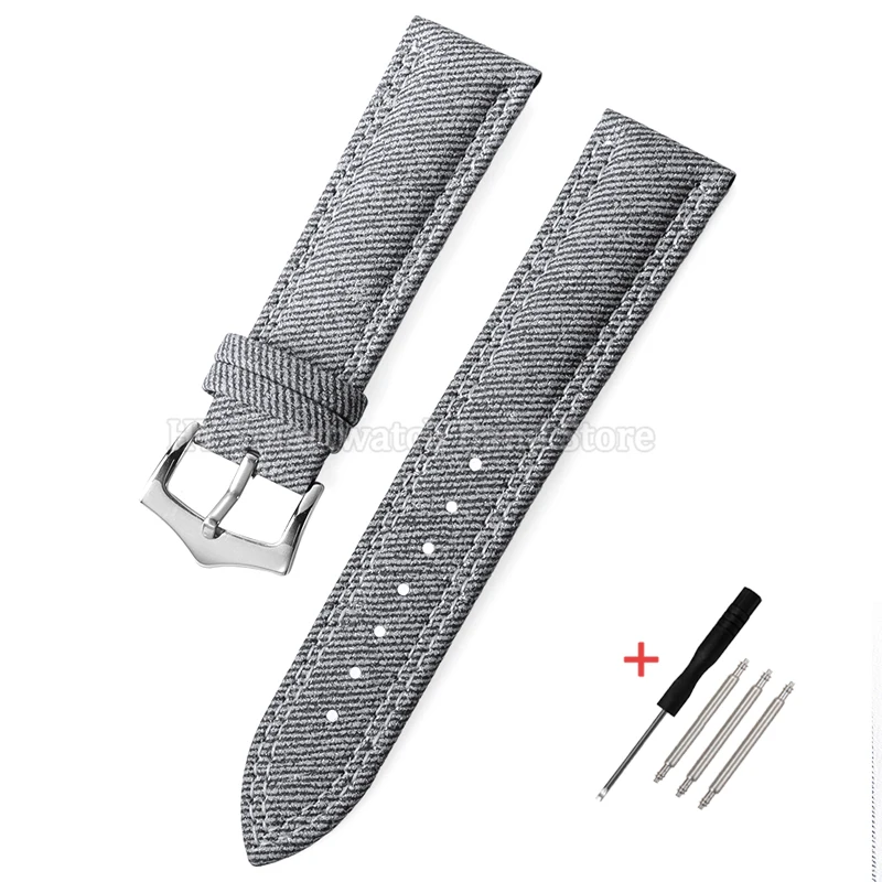 Denim Nylon & Leather Watch Strap - Premium Replacement Canvas Bracelet