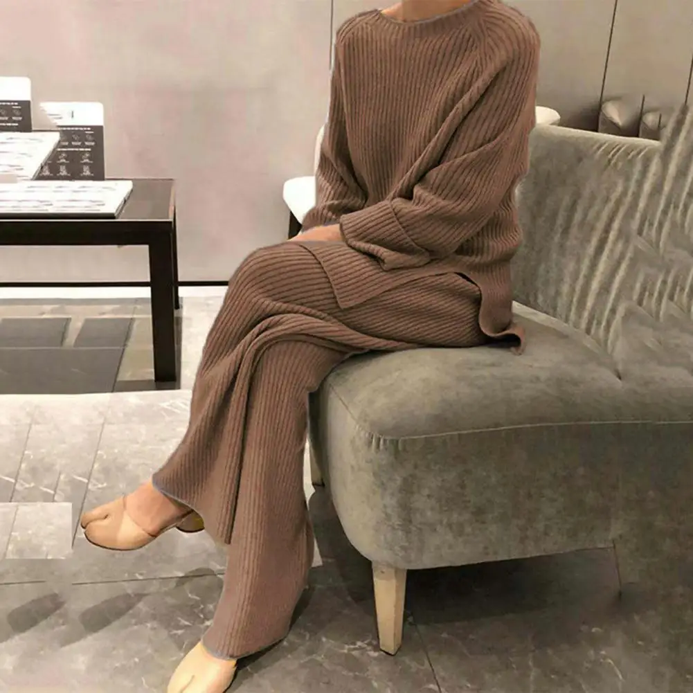 

Women Homewear Suit Cozy Knitted Sweater Pants Set Stylish Stretchy Warm Women's Homewear for Winter Fall Casual Two-piece Lady