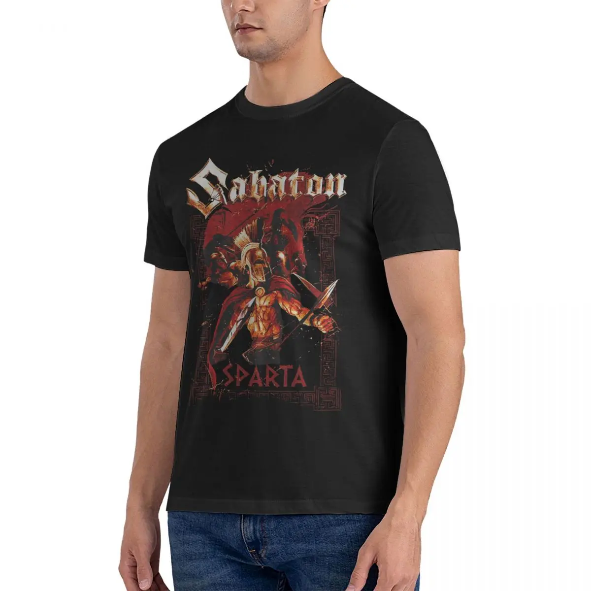 남성용 중금속 스파르타 빈티지 순면 티셔츠, 반팔 S-SABATON 밴드 티셔츠, 라운드 칼라 상의, 여름