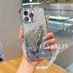 Flowing Sand Butterfly Bracket with Crystal Chain Soft Phone Case - Samsung Note 20Ultra (1)