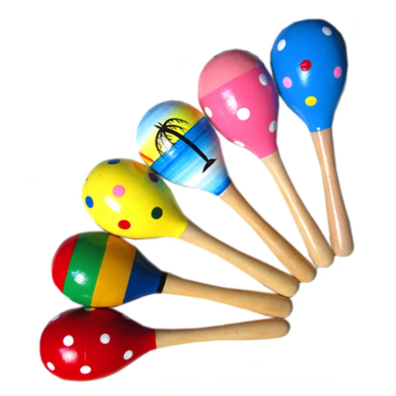 10 PCS Wooden Wood Maraca Rattles Shaker Percussion Kids Musical Toy Favour 36 months up