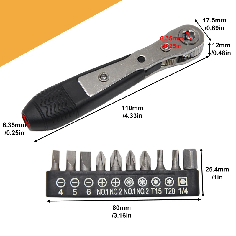 Double Head 36 Tooth Mini Ratchet Screwdriver Forward Reverse Wrench Cross Shaped Flat Screw Bits Repair Kit