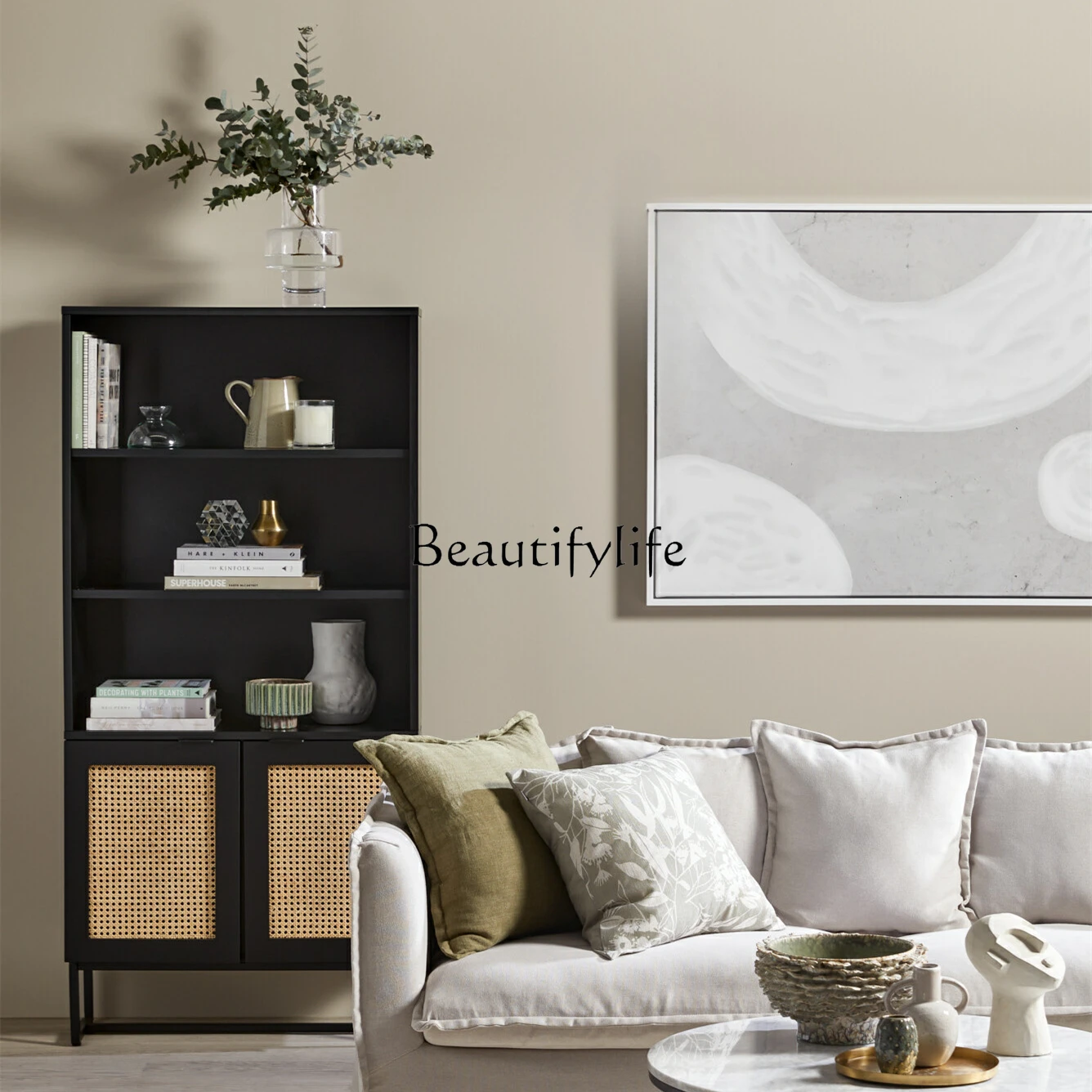 

Nordic Solid Wood Sideboard Rattan Small Apartment Locker