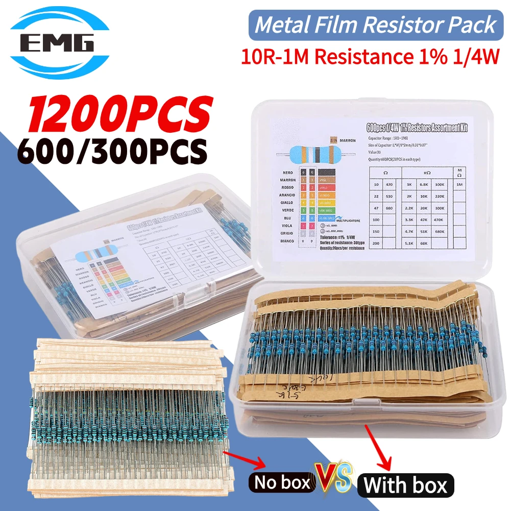 1200PCS-600-300pcs-Metal-Film-Resistor-Pack-Assorted-Kit-30-Kinds-10R ...