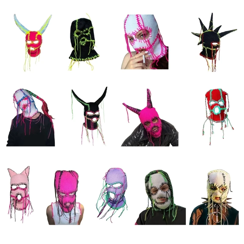 

Балаклава с дьявольским Рогом, шапка для женщин и мужчин, маска для лица на Хэллоуин, женская теплая шапка с капюшоном, Теплая Лыжная шапка