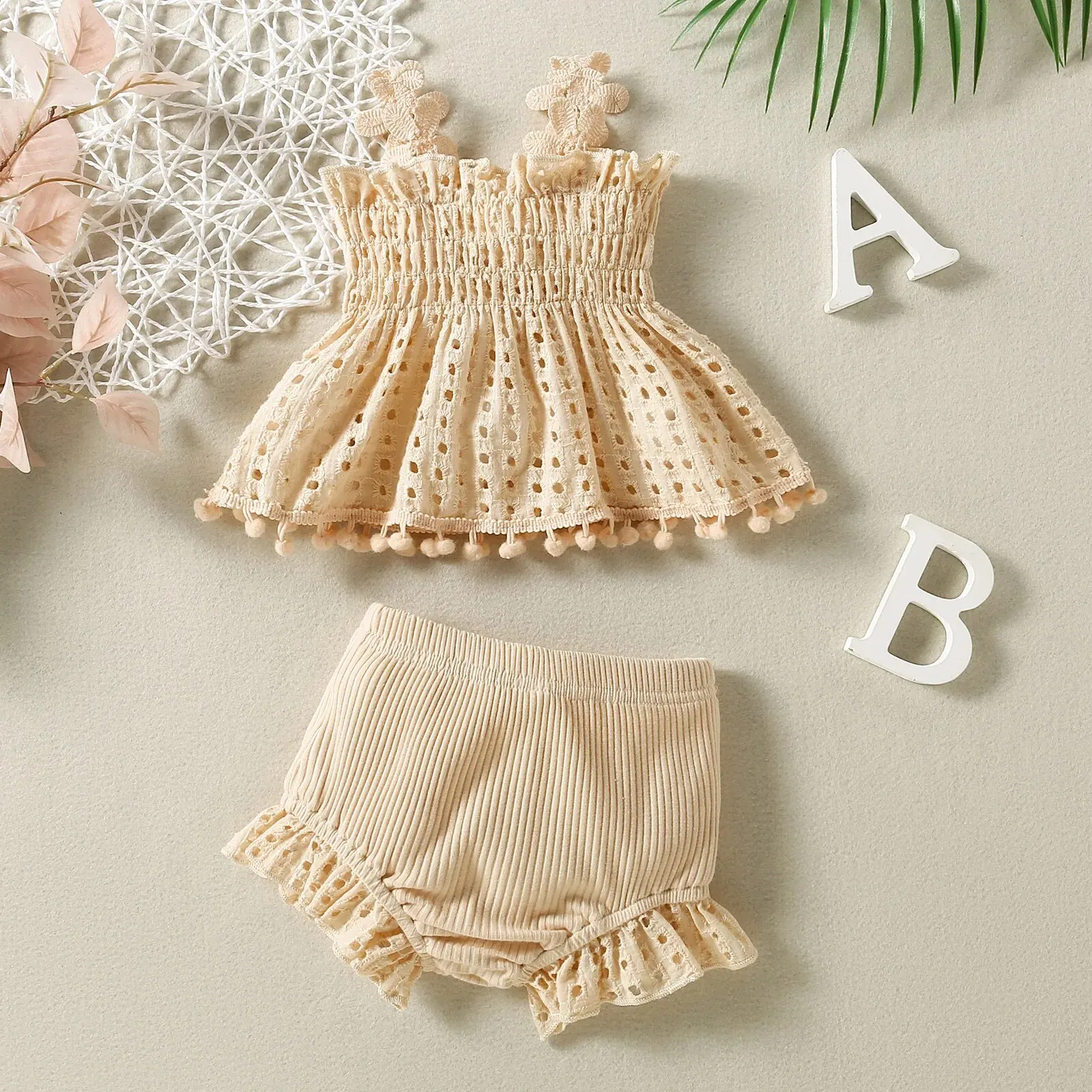 Kids Clothes Set 2PCS Baby Girl Summer Flower Sling Harness Triangle Crawling Suit