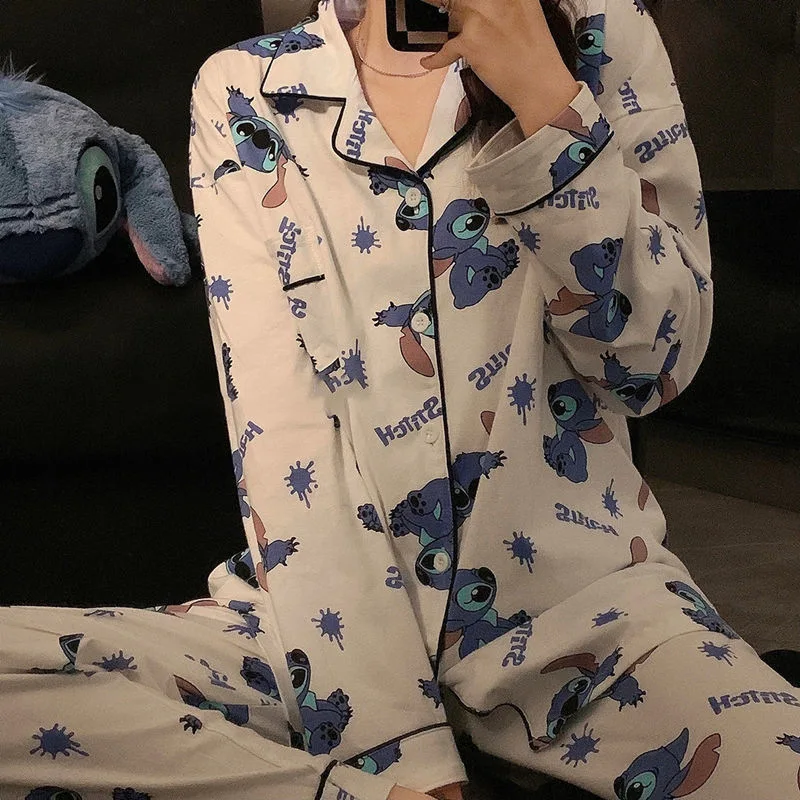 

Женские пижамы Kawaii Disney Stitch аниме осенне-зимняя одежда женская домашняя одежда костюм пижамы с принтом топы для сна одежда для отдыха