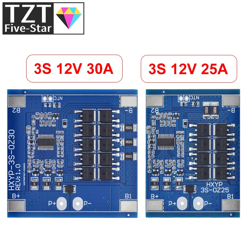 TZT 3S 12V 25A 30A BMS 18650 Lithium Battery Protection Board 11.1V 12.6V Anti-Overcharge With Balance And Temperature Control