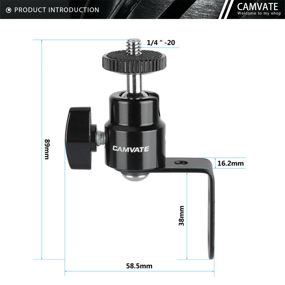 1/4"-20 Screw Connector Ball Head Support With L Type Wall Mount For Smartphone
