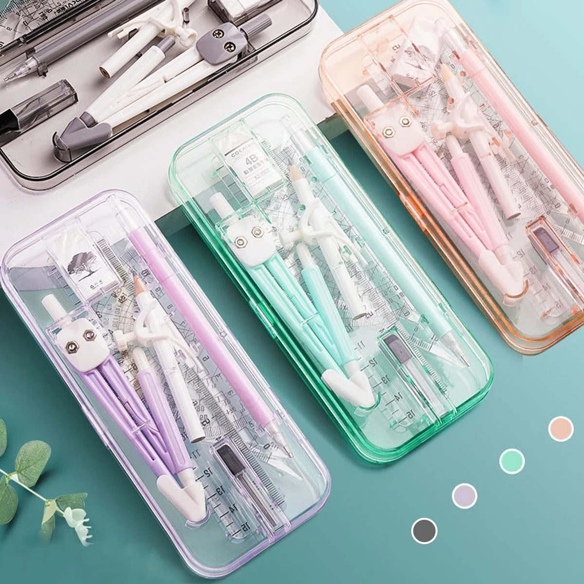 Compasses and Rulers 9-piece Set Kawaii Triangle Ruler Ruler Student Set Multi-functional Mathematical Drawing Compass