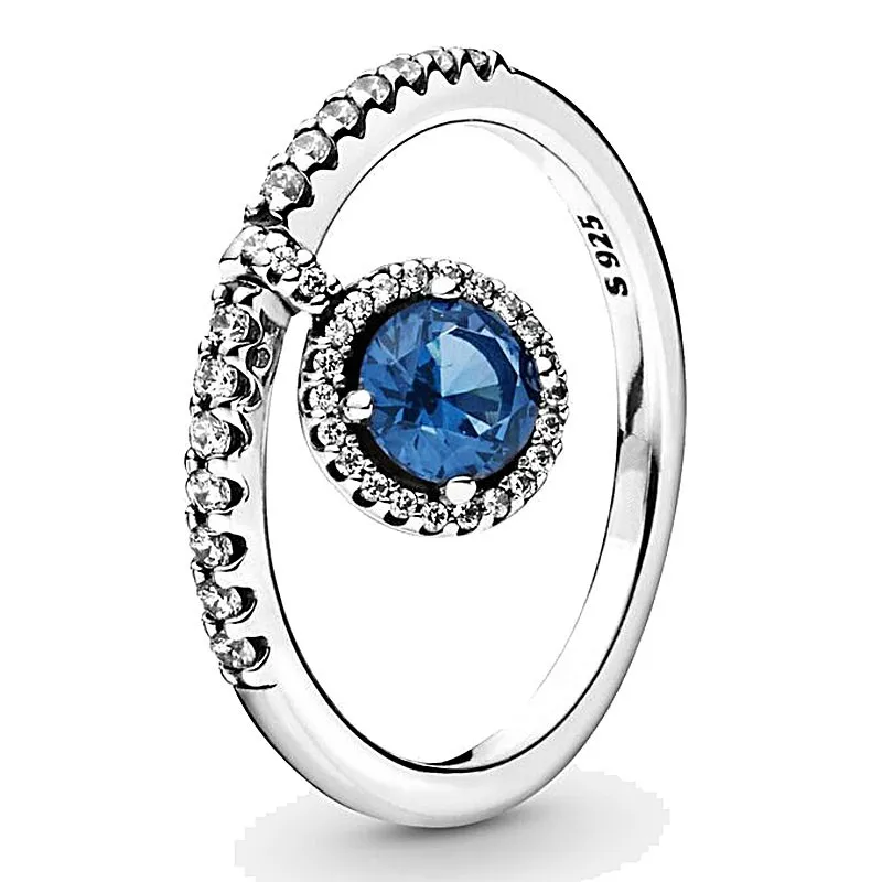 

Original Dangling Blue Round Sparkle With Crystal Ring For Women 925 Sterling Silver Wedding Gift Fashion Jewelry