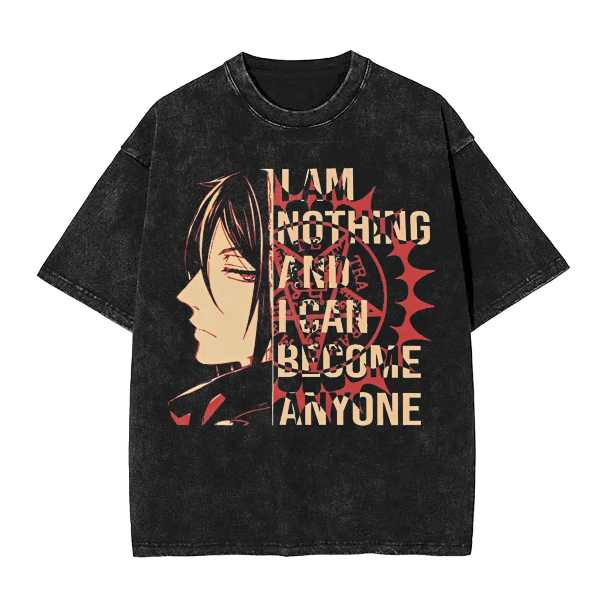 Vintage Washed Anime Black Butler Graphic Cotton T-Shirt - Unisex Summer Soft Short Sleeve Tee