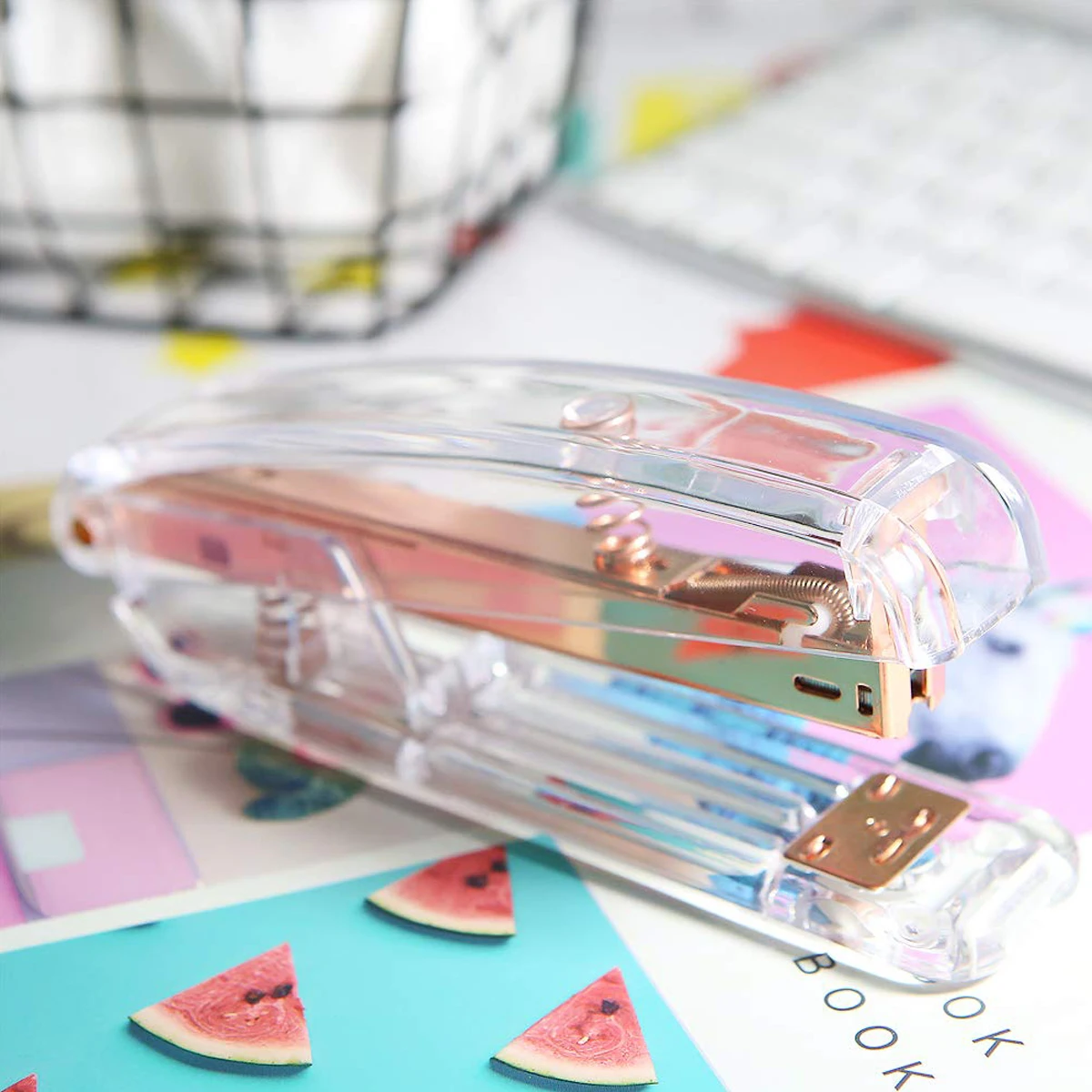 1000개의 스테이플이 포함된 스테이플러 세트, 고급 로즈 골드 사무용품 및 책상 액세서리 세트