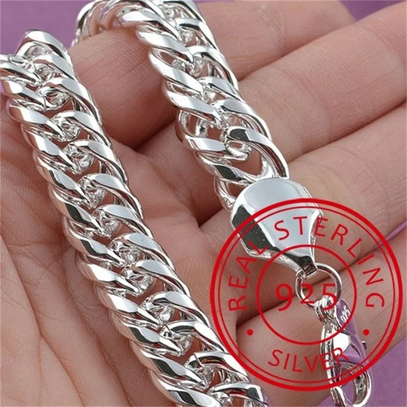

Noble 925 Sterling Silver Square Solid Chain Bracelet For Women Men Charm Party Gift Wedding Fashion Jewelry Free shipping