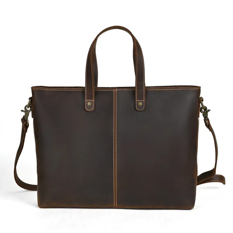 

Men's Briefcase Luxury Designer Handbag Crazy Horse Leather Tote Bag Male Computer Laptop Bag Business Handbags Large Capacity