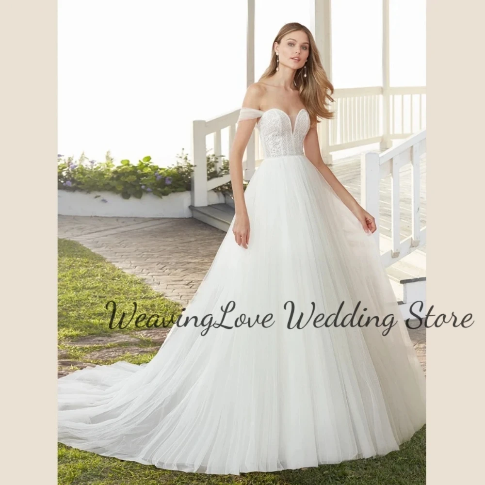 

Classic Off Shoulder Bow Wedding Dress Applique Sleeveless Backless Tulle Bridal Gown Custom Vestidos De Boda Para Fiestas 2024