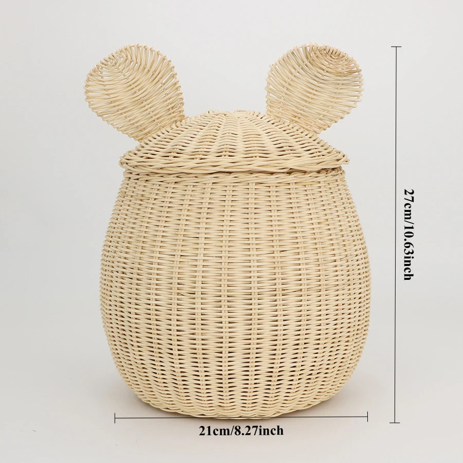 Breathable Rattan Storage Set - Mouse Shape Toy Organizer for Indoor Plants & Children's Books - Rustic Farmhouse Decor Basket 4