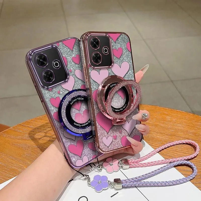Cute Loving Heart Phone Case with Lanyard and Stand - 3 Piece Set