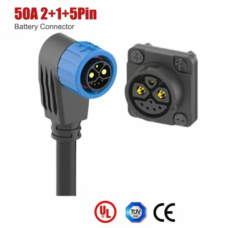 

50A M23 2+1+5 Battery Connector IP67 Electric Motorcycle Charger Plug Socket Male Female E-bike Lithium Battery Charging Port