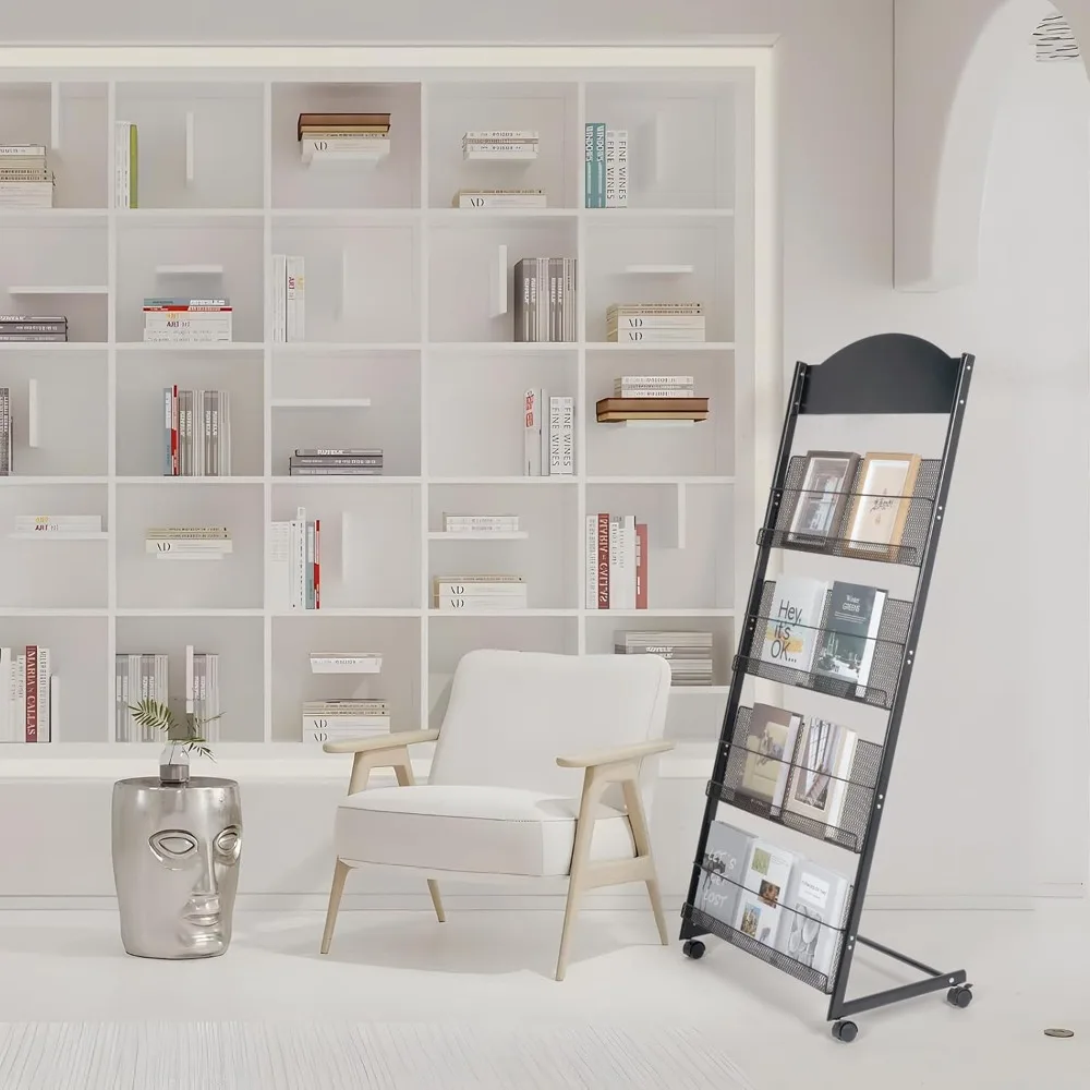 Floor-Standing Magazine Rack 4-tier Newspaper Holder Book Display Shelf brochure Display Stand for Exhibitions Shopping Malls 2