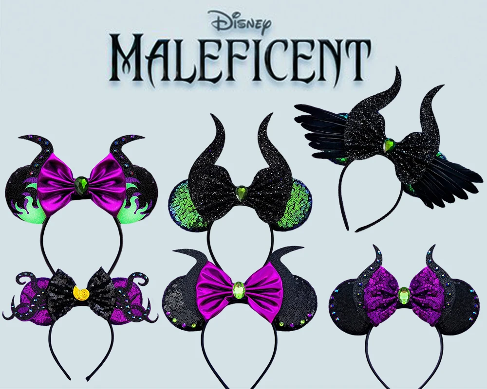 

Disney Anime Ears Maleficent Headband Women Wicked Witch Hairbands Girl Sequins Bow Hair Accessories Kids Birthday Xmas DIY Gift
