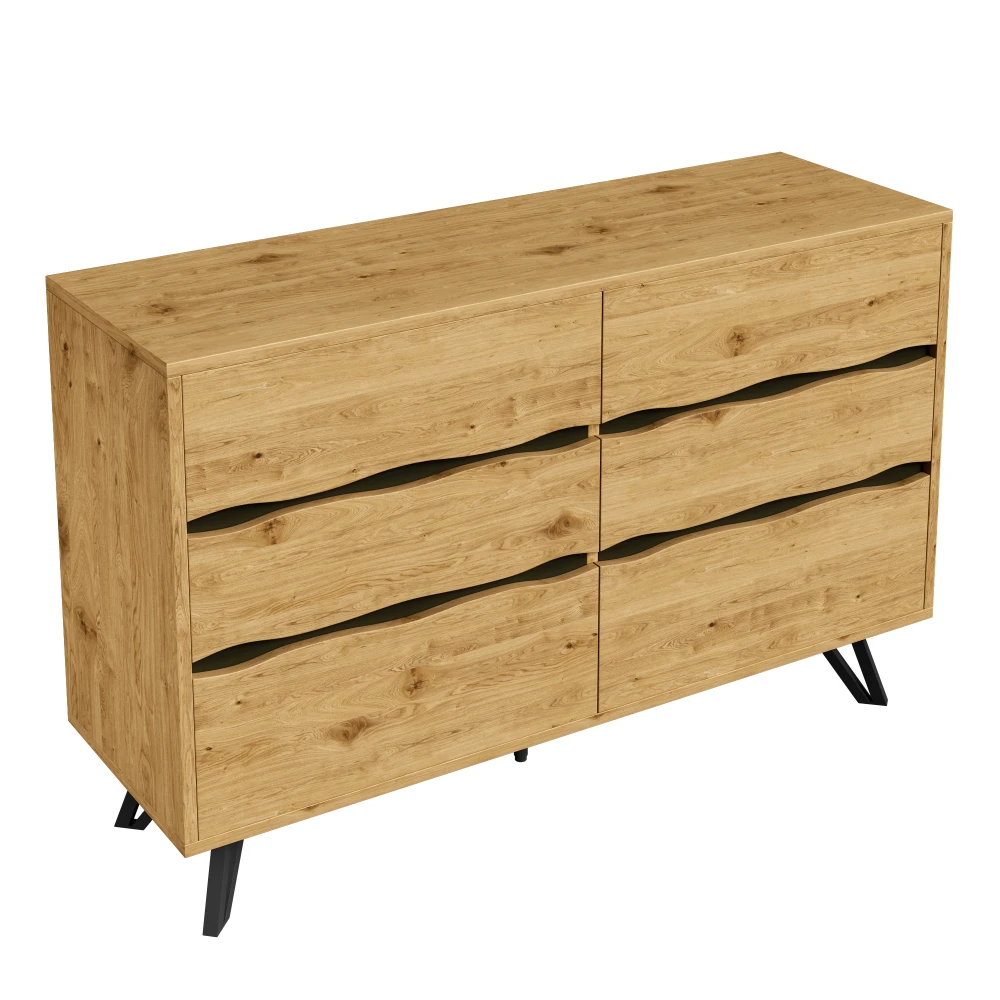 Moderner Sideboard-Schrank mit 6 Schubladen – Holzoptik, Metallfüße, viel Stauraum, minimalistisches Design, für Wohn- und Esszimmer – Detail 21
