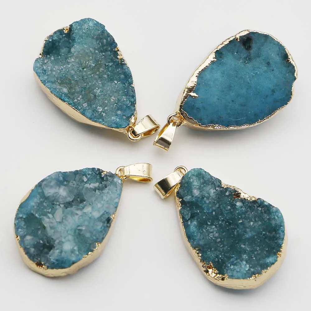 Natural Agate Crystal Semi Gem Water Drop Gold Edged Pendant Exquisite Necklace Fashion Charm Jewelry Accessories Wholesale 6Pcs