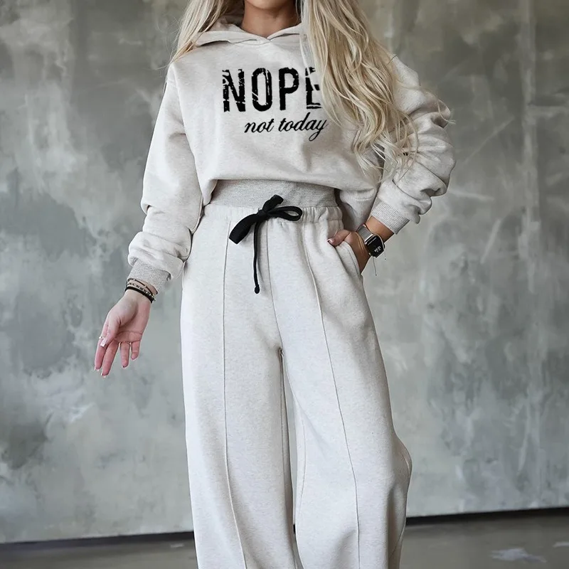 

Новинка весна-осень 2024, женская одежда, однотонный Повседневный свитер с капюшоном, брюки с широкими штанинами на шнуровке